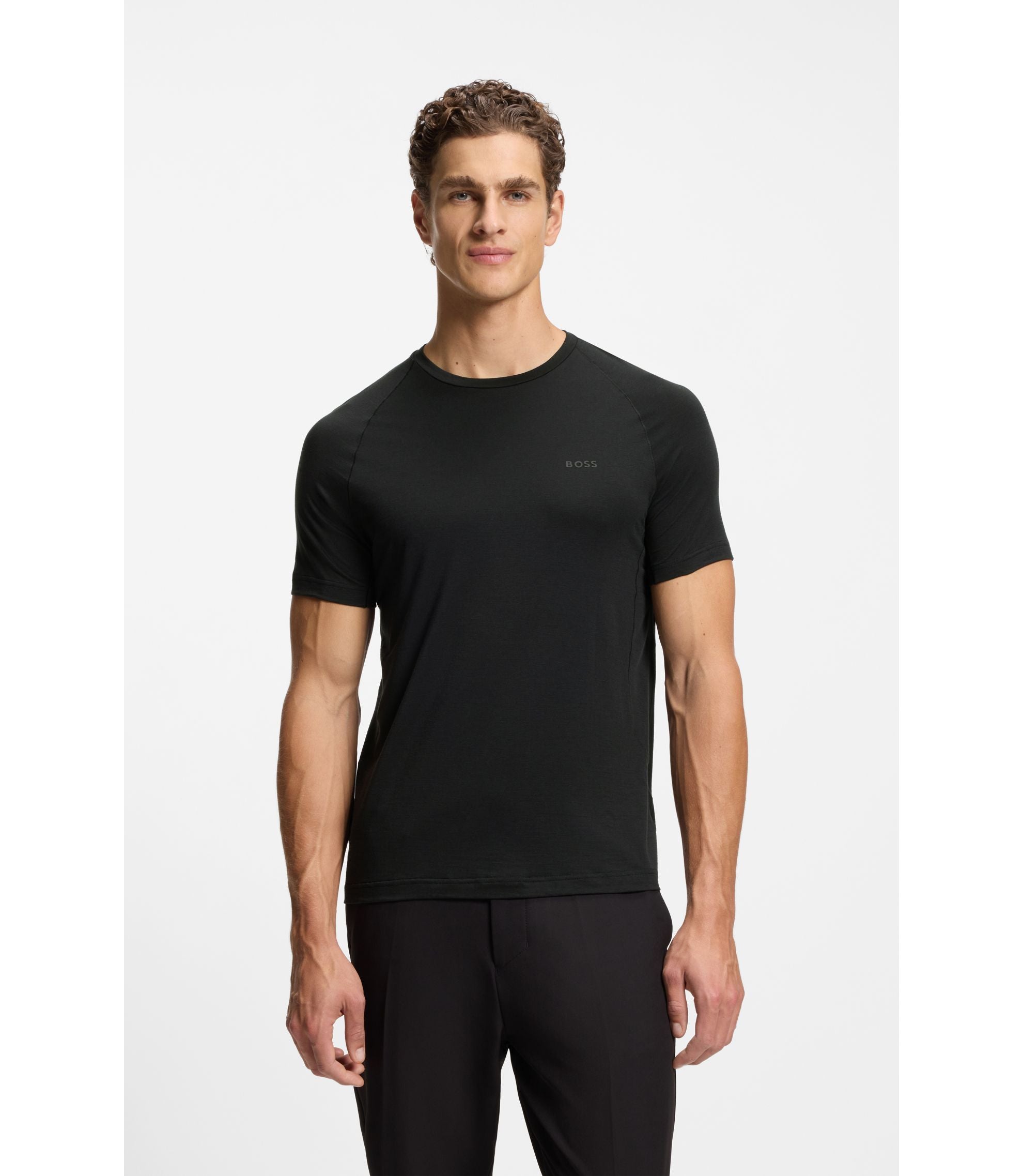 Boss Logo Detail T Shirt In A Slim Fit Black