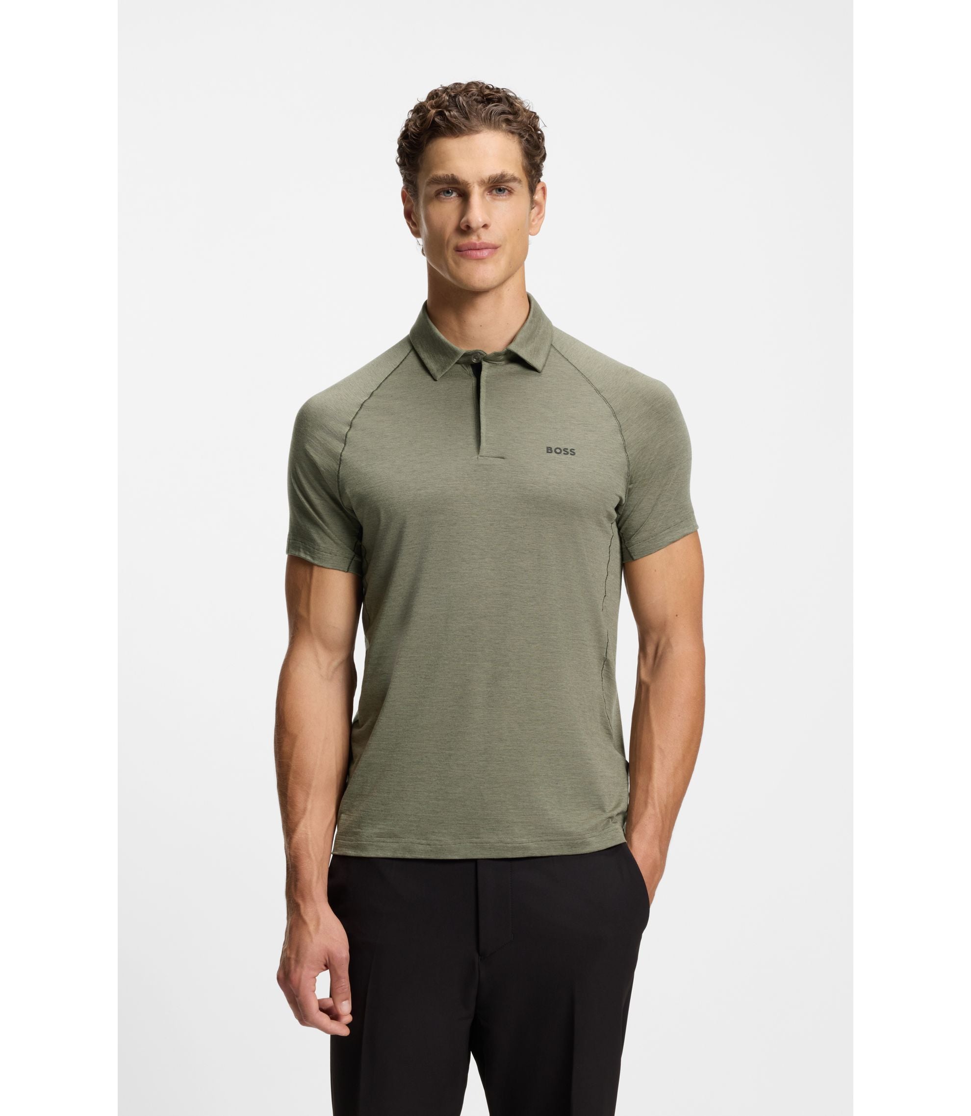 Boss Slim Fit Polo Shirt With Temperature Regulating Performance Khaki