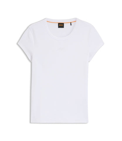 Boss Embroidered Logo Slim Fit T Shirt In Stretch Cotton White Women's