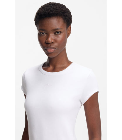 Boss Embroidered Logo Slim Fit T Shirt In Stretch Cotton White Women's