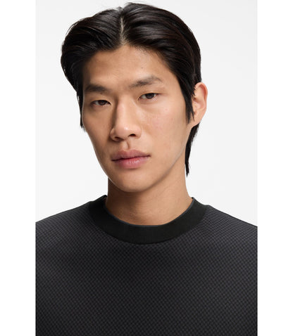Boss Jacquard Structure T Shirt In Mercerised Cotton Black