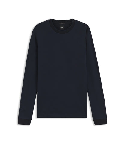 Boss Jacquard Structure T Shirt In Mercerised Cotton Dark Blue