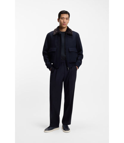 Boss Jacquard Structure T Shirt In Mercerised Cotton Dark Blue