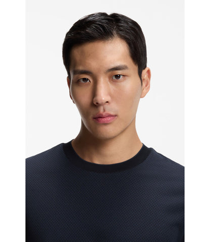 Boss Jacquard Structure T Shirt In Mercerised Cotton Dark Blue