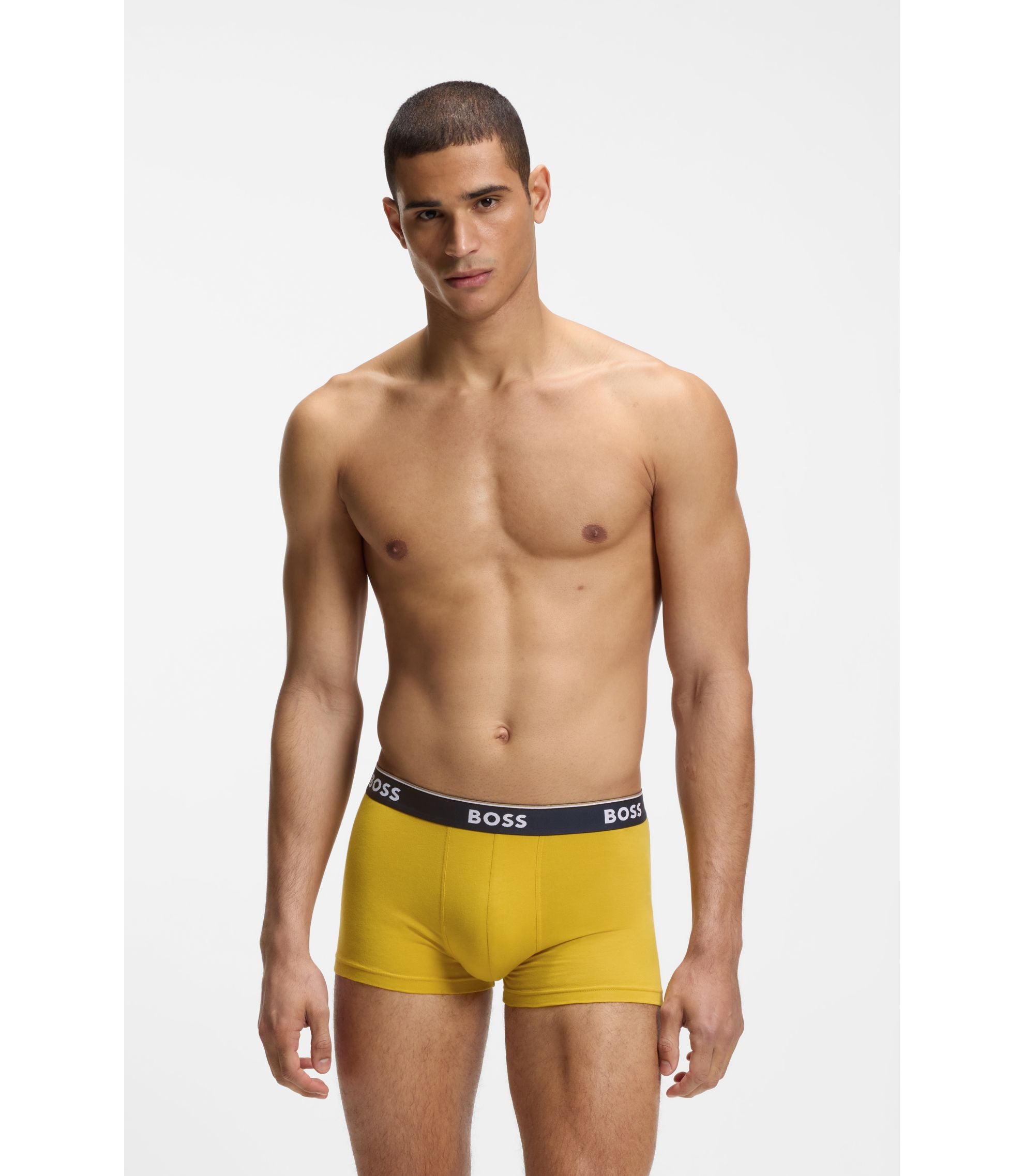 Boss Three Pack Of Stretch Cotton Trunks With Logo Waistbands Light Green