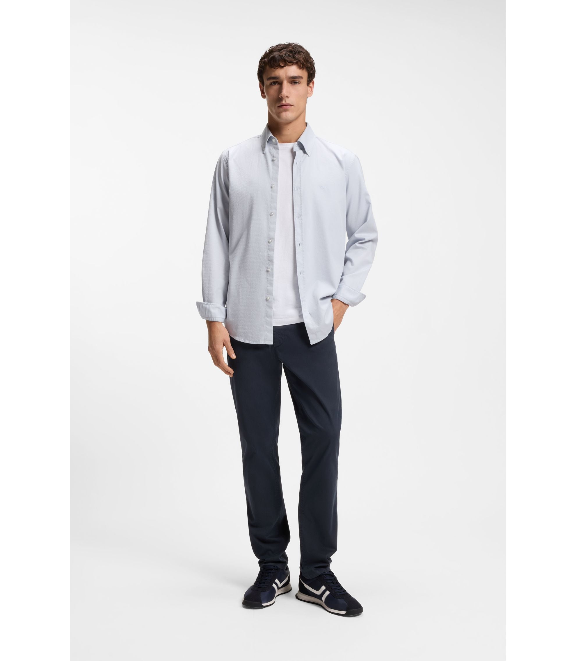 Boss Slim Fit Chinos In Printed Stretch Cotton Twill Light Blue