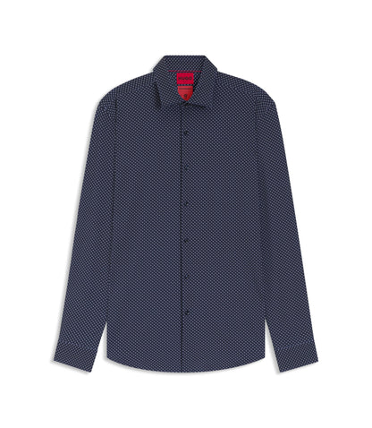 Hugo Printed Slim Fit Shirt In Performance Stretch Jersey Dark Blue