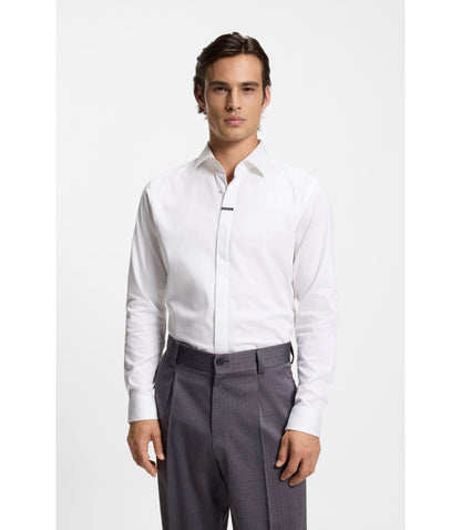 Hugo Modern Fit Shirt In Stretch Cotton White