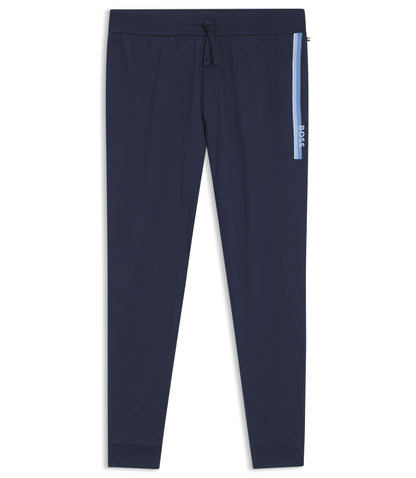 Boss Cotton Terry Tracksuit Bottoms With Logo And Stripes Dark Blue