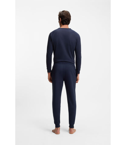Boss Cotton Terry Tracksuit Bottoms With Logo And Stripes Dark Blue