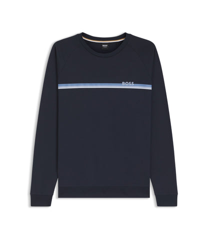 Boss Cotton Terry Sweatshirt With Logo And Stripe Dark Blue