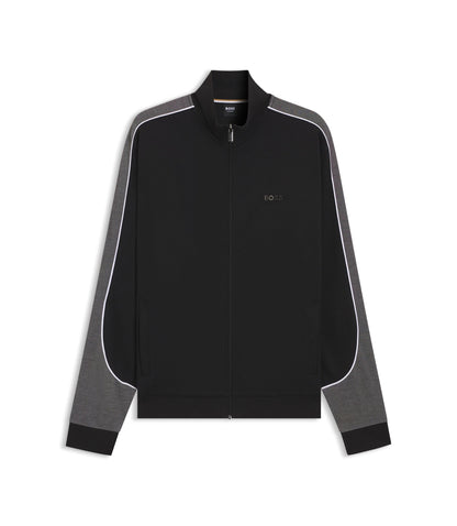 Boss Contrast Detail Zip Up Jacket In A Cotton Blend Black