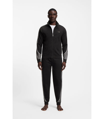 Boss Contrast Detail Zip Up Jacket In A Cotton Blend Black