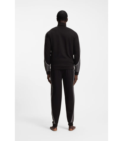 Boss Contrast Detail Zip Up Jacket In A Cotton Blend Black