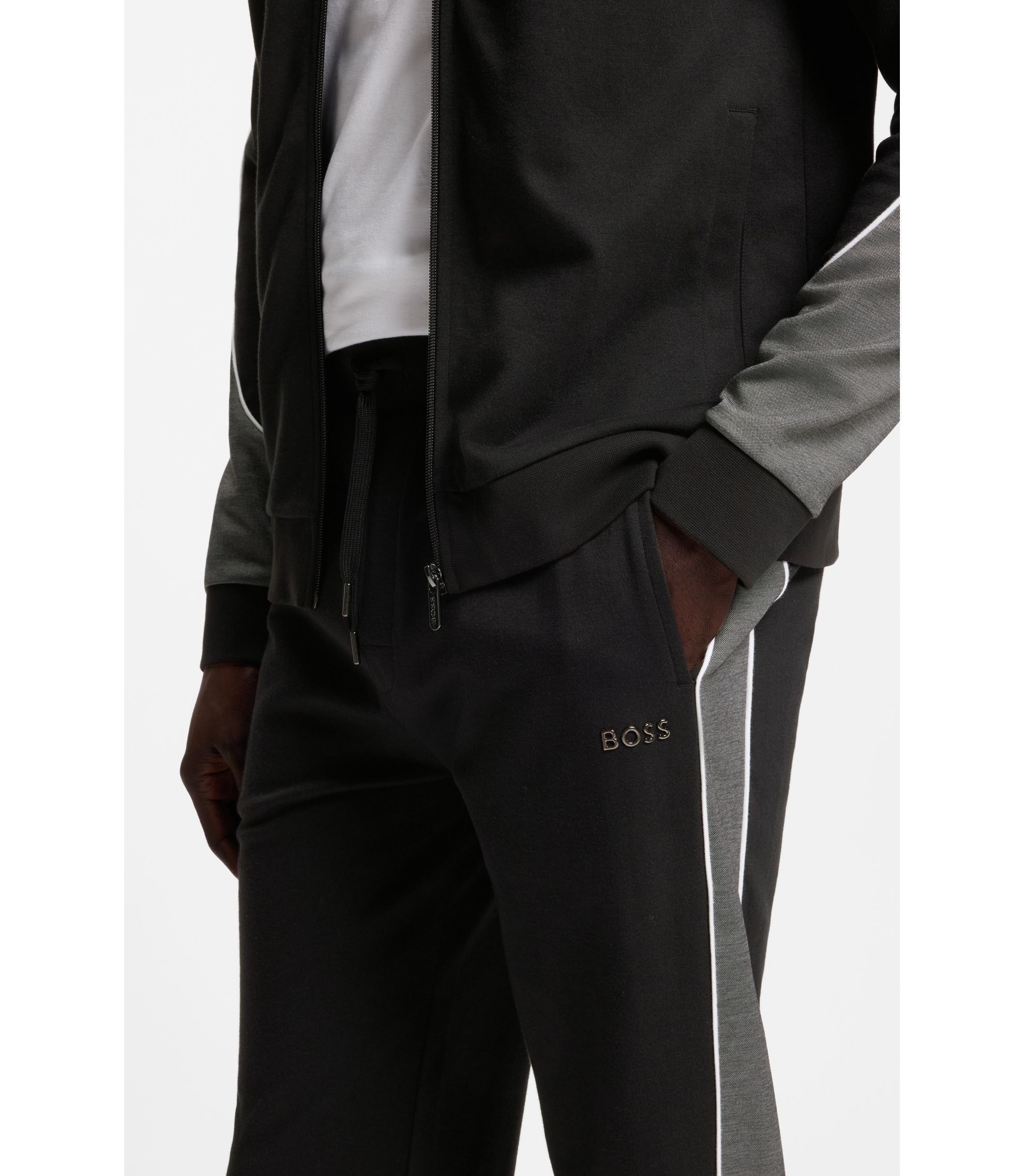 Boss Contrast Piping Tracksuit Bottoms In A Cotton Blend Black
