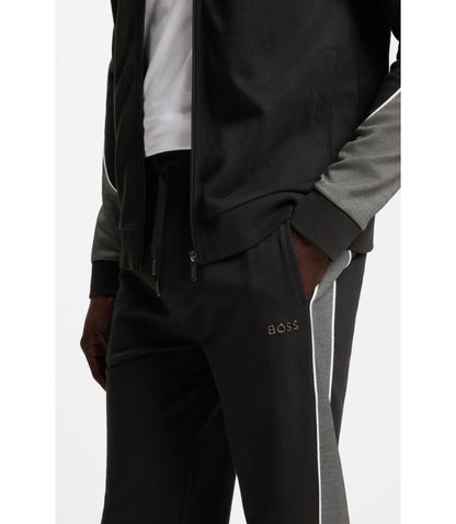 Boss Contrast Piping Tracksuit Bottoms In A Cotton Blend Black