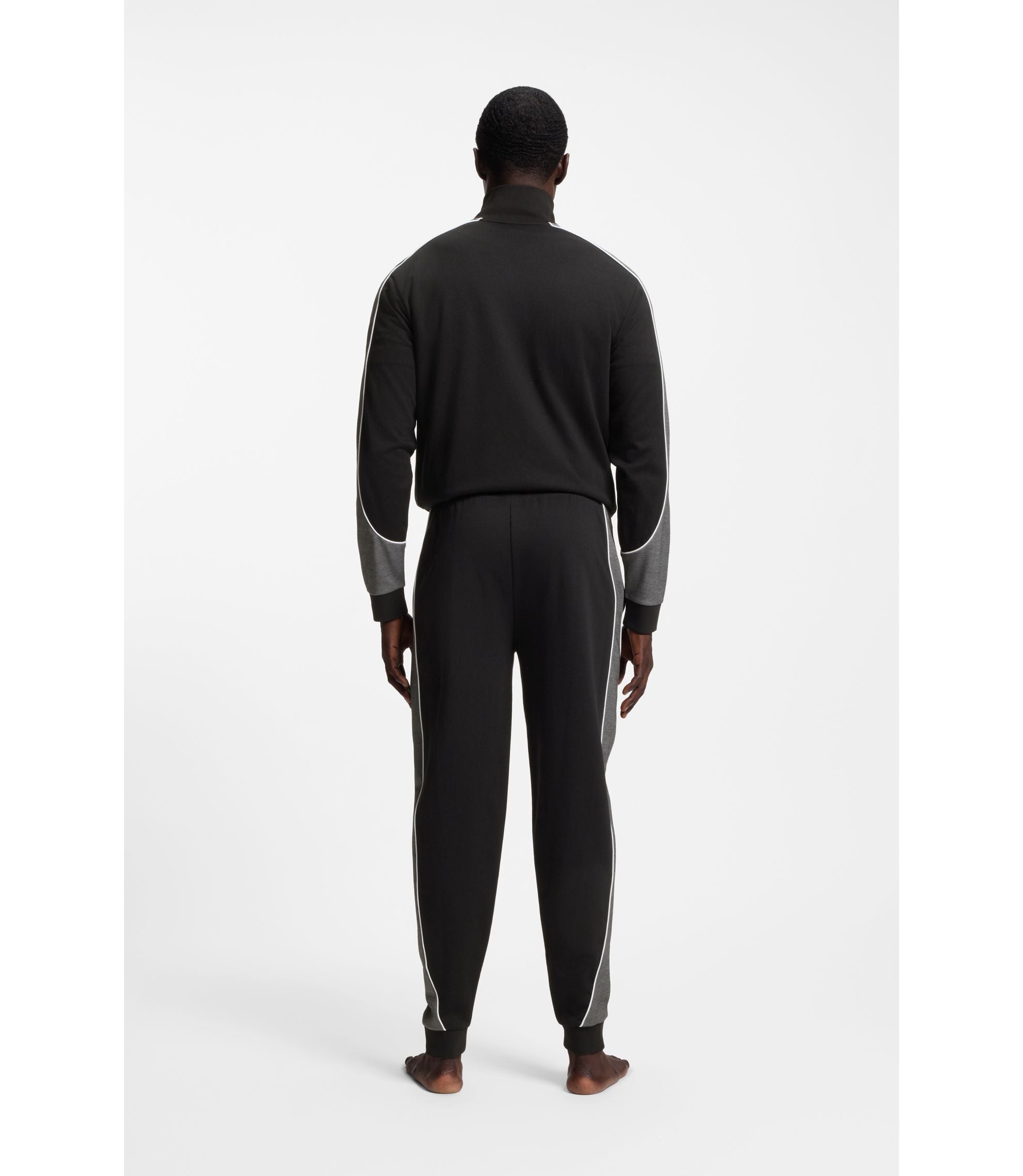 Boss Contrast Piping Tracksuit Bottoms In A Cotton Blend Black