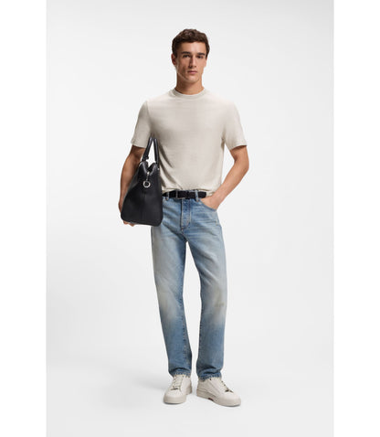 Boss Cotton Silk T Shirt With Rich Structure Khaki