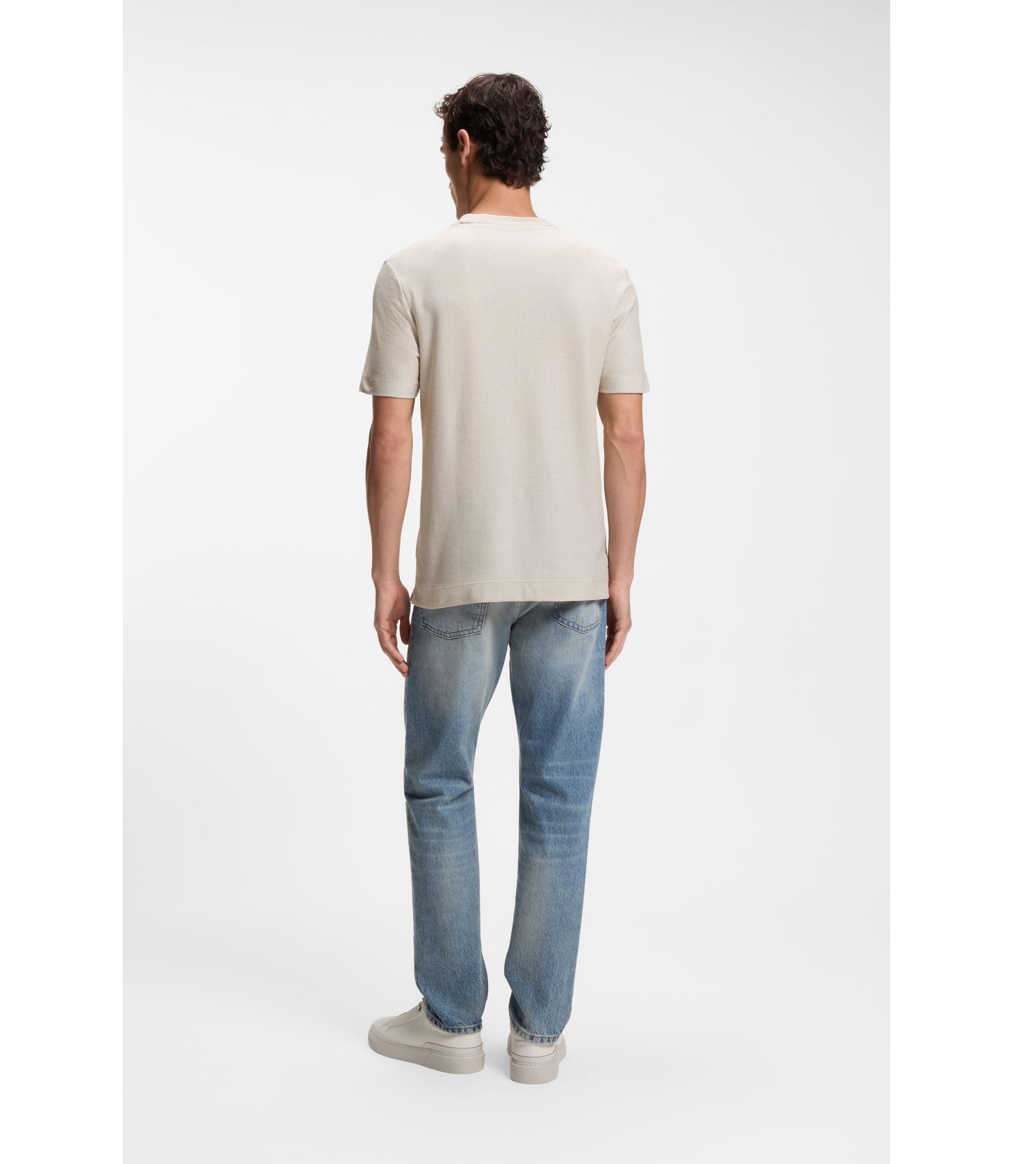 Boss Cotton Silk T Shirt With Rich Structure Khaki