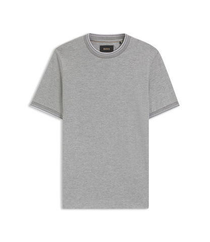 Boss Collar Tipping T Shirt In Cotton And Silk Silver