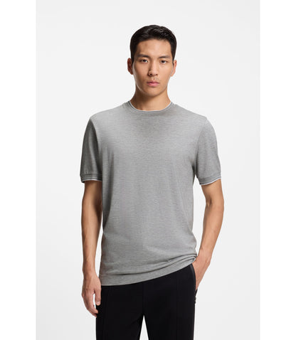 Boss Collar Tipping T Shirt In Cotton And Silk Silver