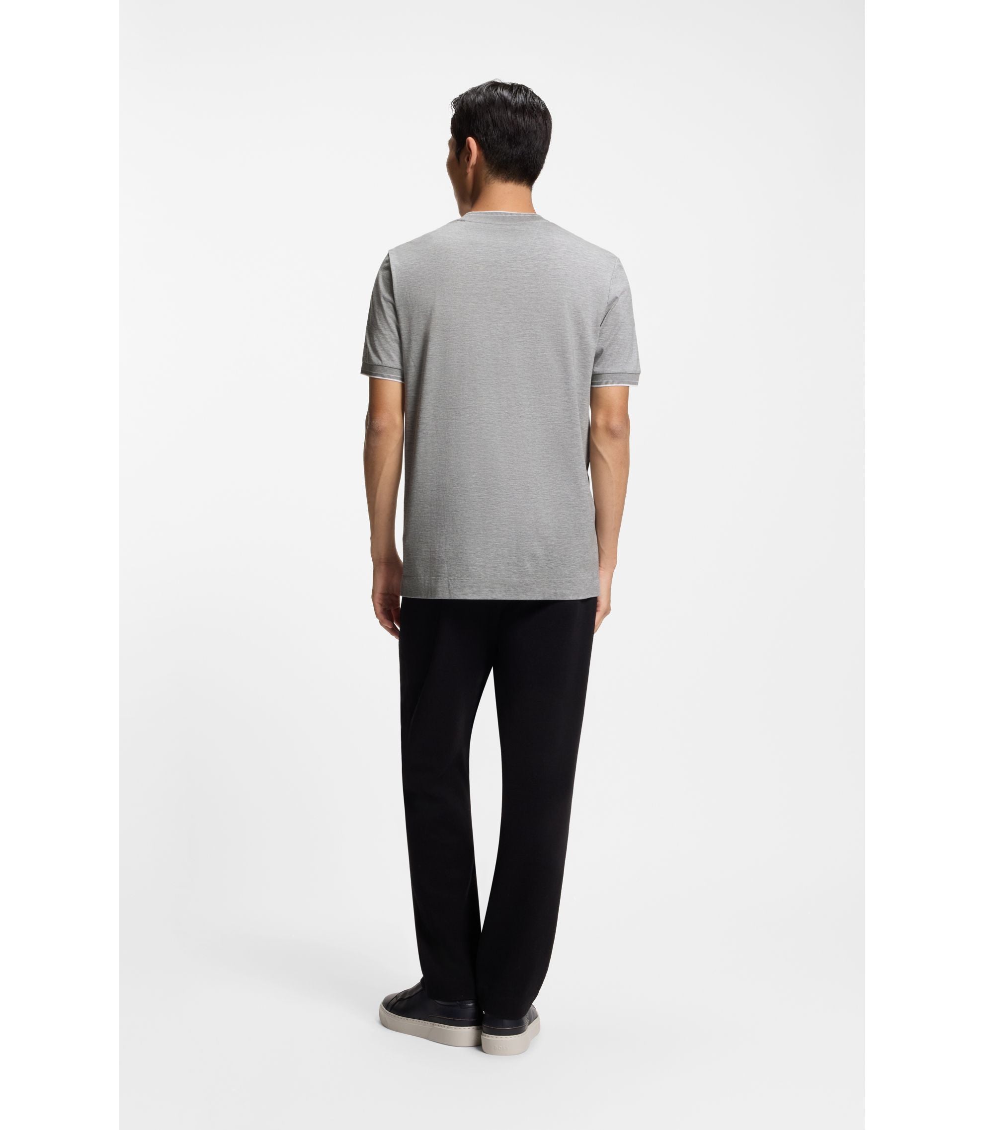 Boss Collar Tipping T Shirt In Cotton And Silk Silver