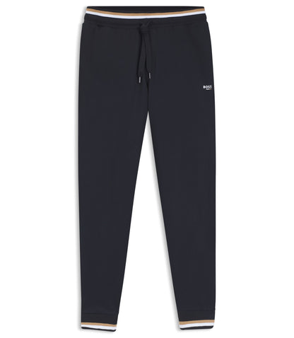 Boss Cotton Terry Tracksuit Bottoms With Signature Stripes And Logo Black