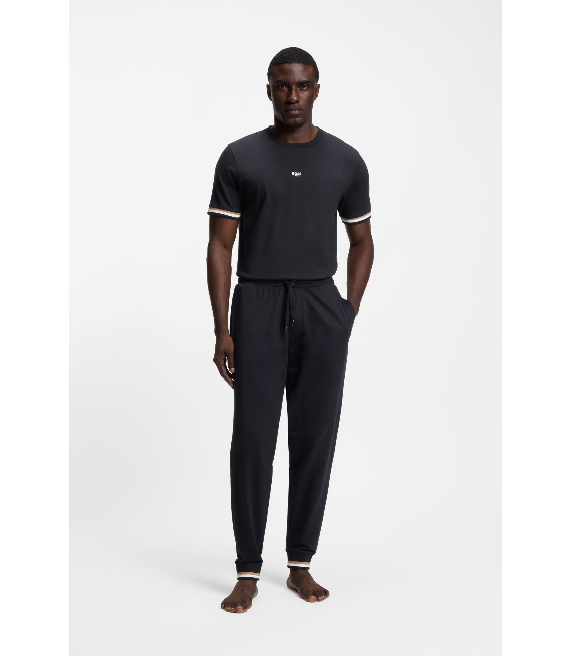 Boss Cotton Terry Tracksuit Bottoms With Signature Stripes And Logo Black