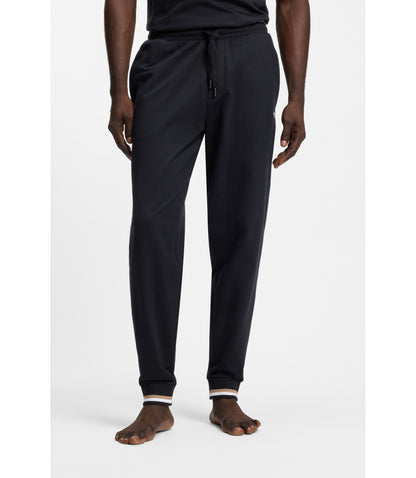 Boss Cotton Terry Tracksuit Bottoms With Signature Stripes And Logo Black