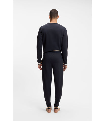 Boss Cotton Terry Tracksuit Bottoms With Signature Stripes And Logo Dark Blue