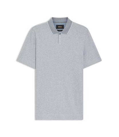 Boss Cotton Silk Polo Shirt With Three Tone Structure Light Blue