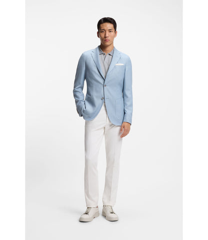 Boss Cotton Silk Polo Shirt With Three Tone Structure Light Blue