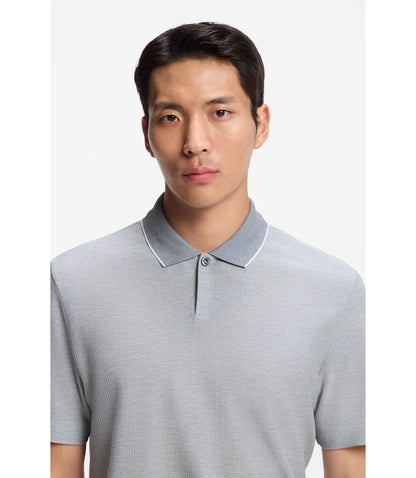 Boss Cotton Silk Polo Shirt With Three Tone Structure Light Blue