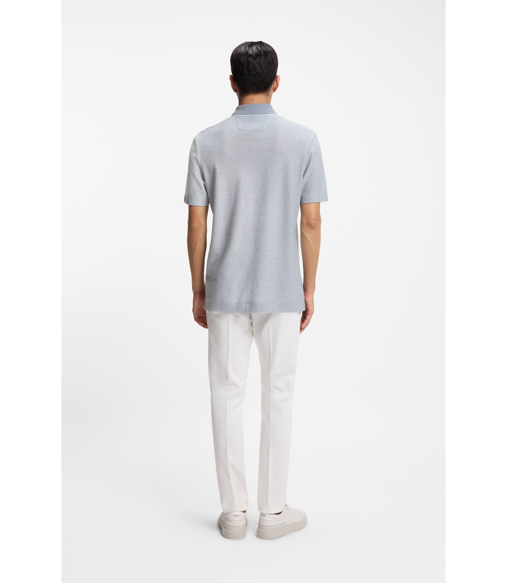 Boss Cotton Silk Polo Shirt With Three Tone Structure Light Blue