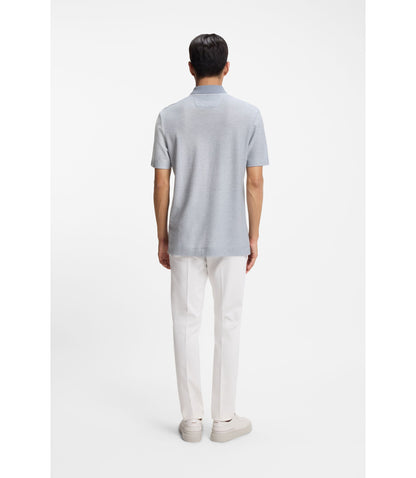 Boss Cotton Silk Polo Shirt With Three Tone Structure Light Blue