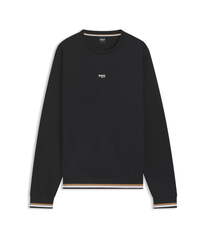 Boss Cotton Terry Sweatshirt With Logo And Signature Stripes Black