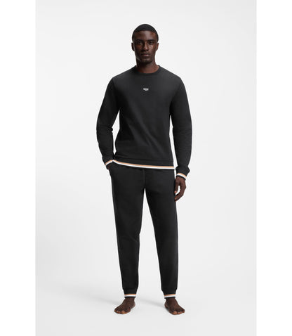 Boss Cotton Terry Sweatshirt With Logo And Signature Stripes Black