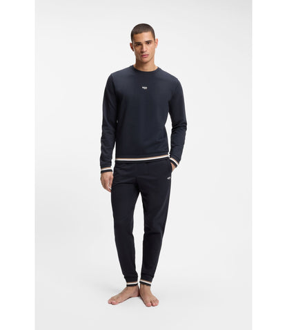 Boss Cotton Terry Sweatshirt With Logo And Signature Stripes Dark Blue