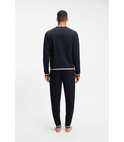 Boss Cotton Terry Sweatshirt With Logo And Signature Stripes Dark Blue