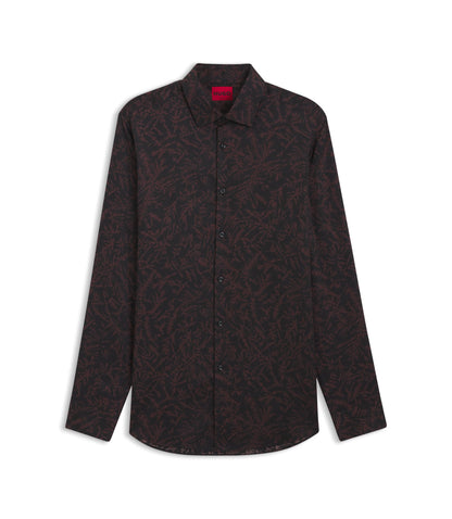 Hugo Slim Fit Shirt With All Over Print Light Brown