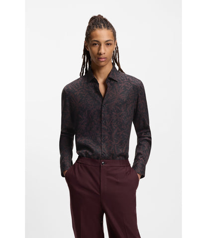 Hugo Slim Fit Shirt With All Over Print Light Brown