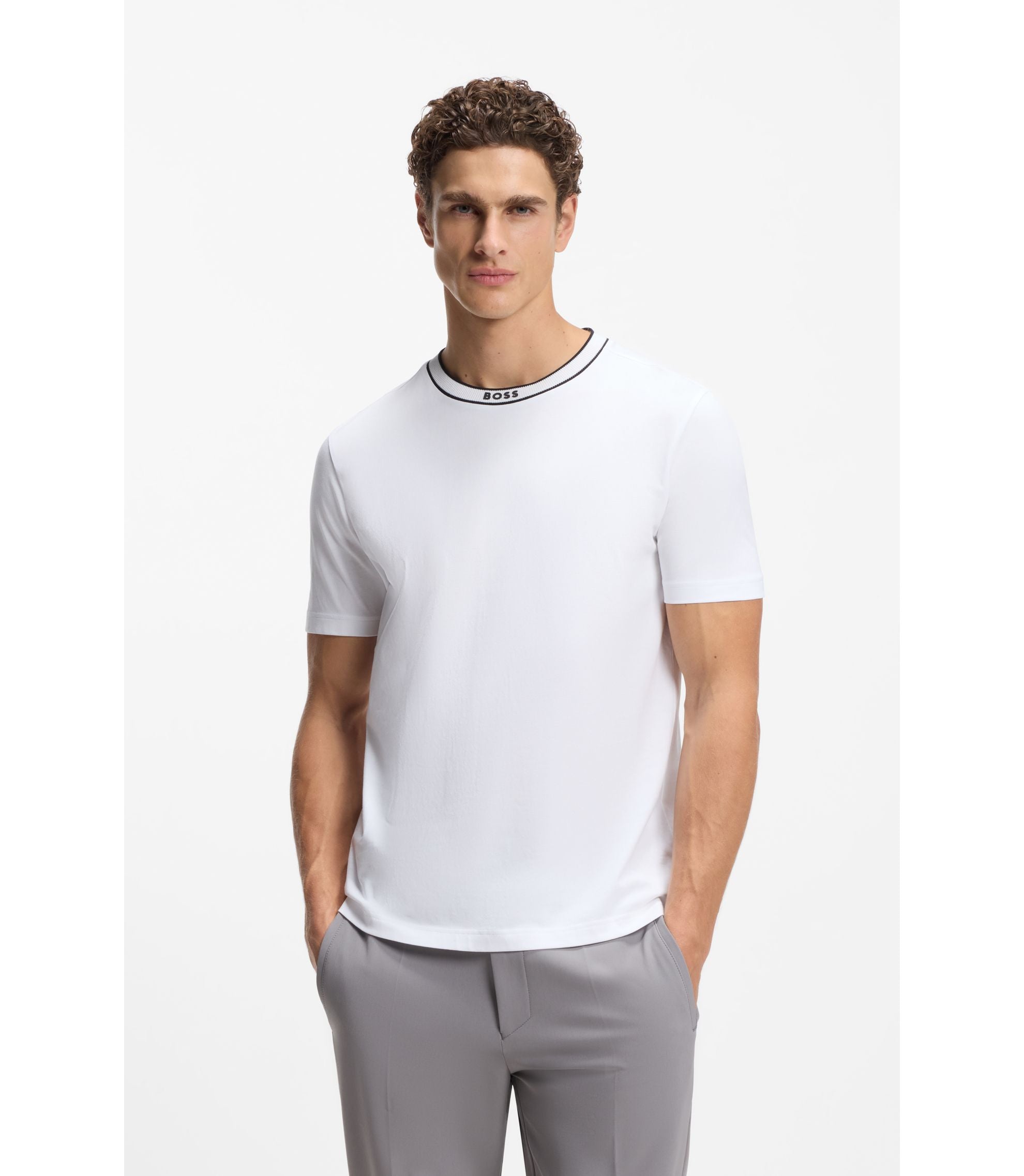 Boss Cotton T Shirt With Logo Crew Neck White