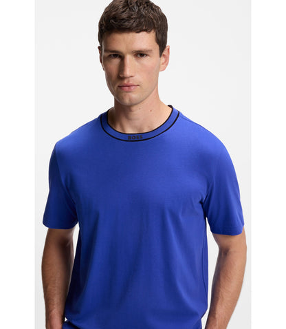 Boss Cotton T Shirt With Logo Crew Neck Blue