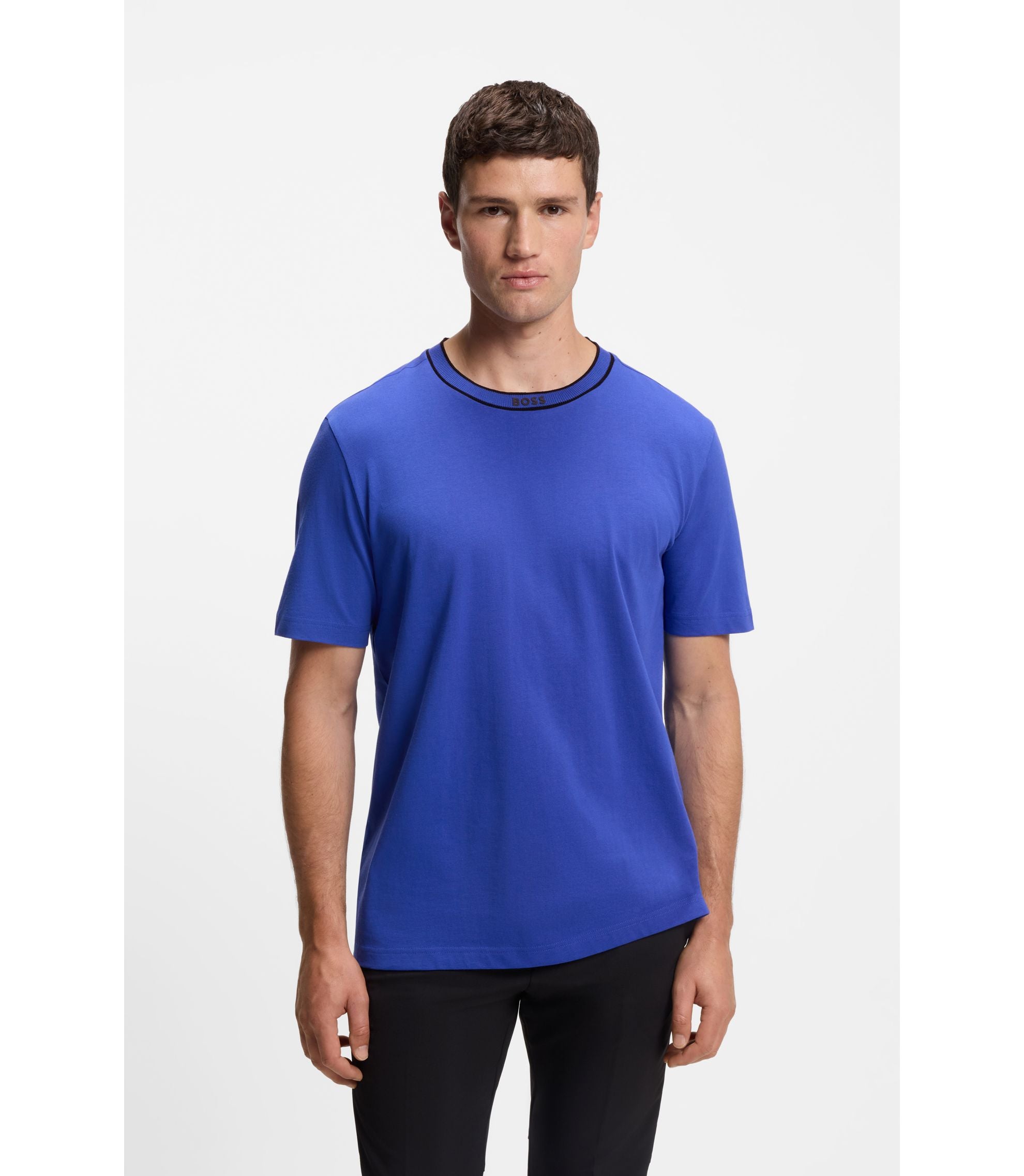 Boss Cotton T Shirt With Logo Crew Neck Blue