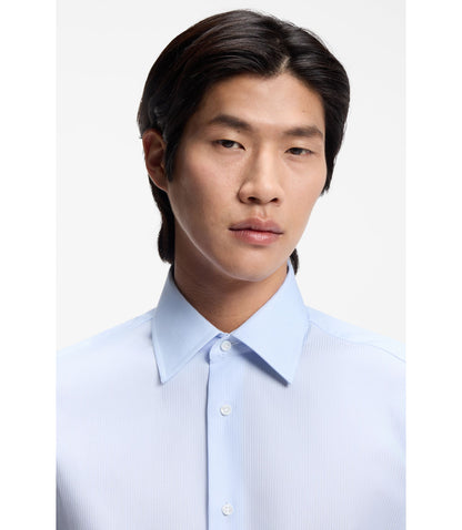 Boss Striped Regular Fit Shirt In Italian Made Cotton Light Blue