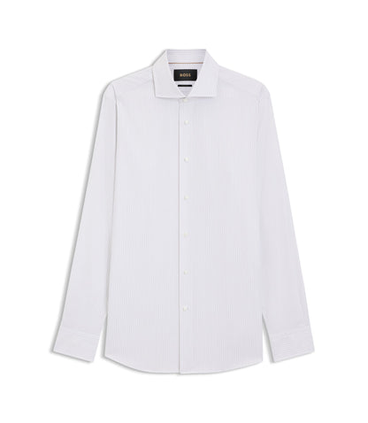 Boss Striped Regular Fit Shirt In Italian Made Cotton Silver