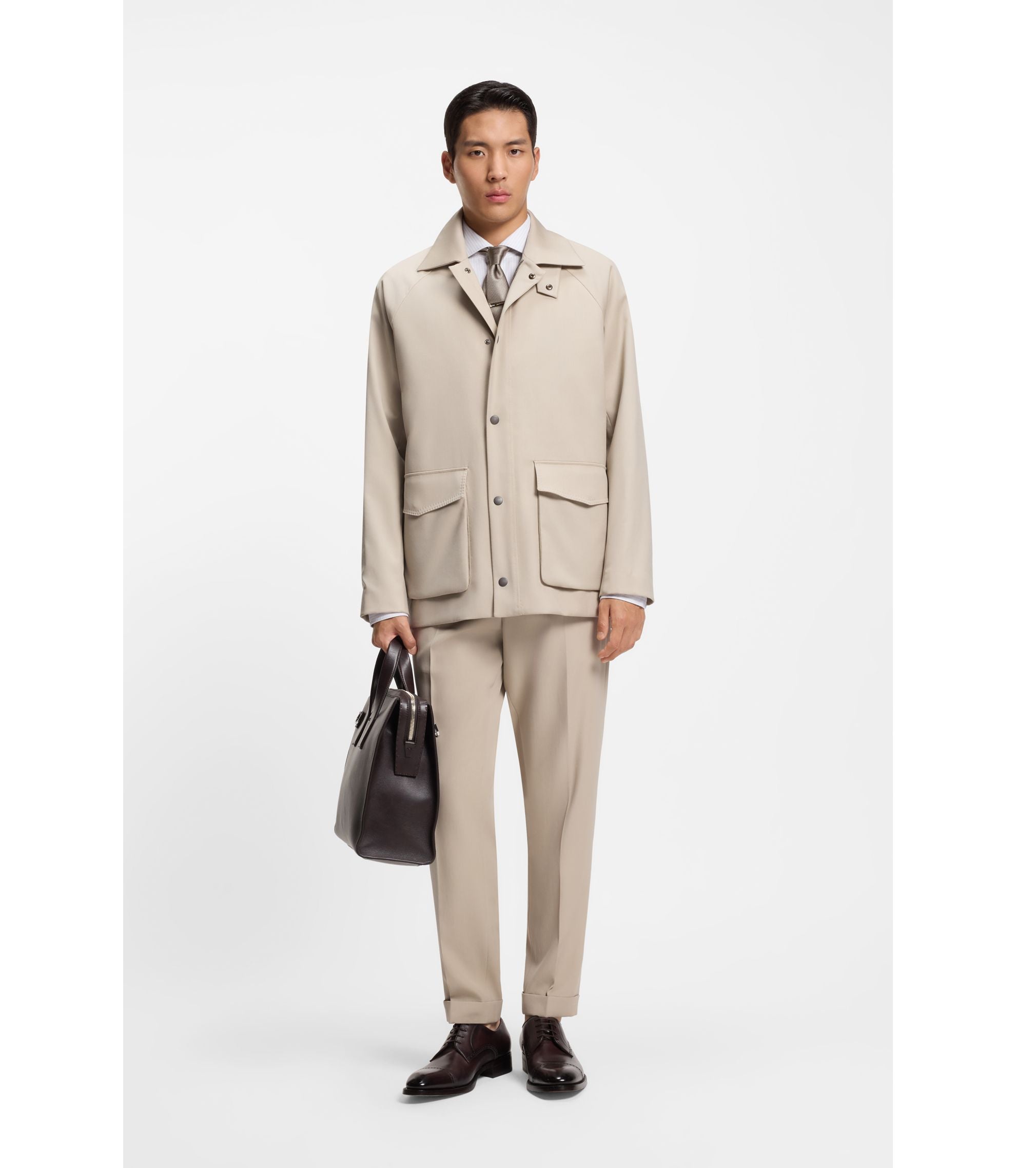 Boss Striped Regular Fit Shirt In Italian Made Cotton Silver