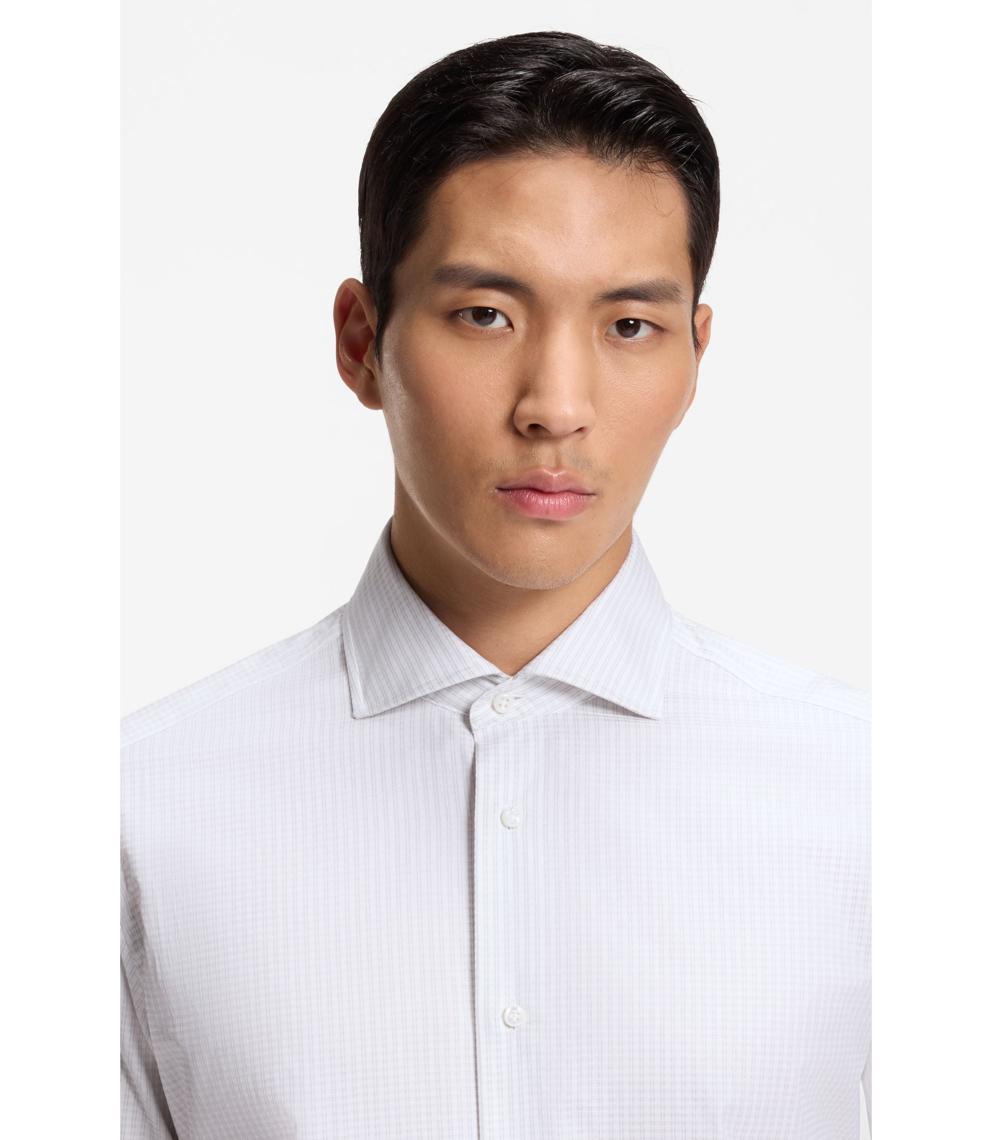 Boss Striped Regular Fit Shirt In Italian Made Cotton Silver