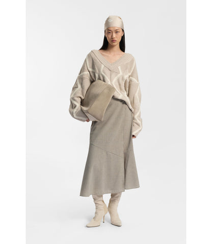 Boss Melange A Line Skirt In Virgin Wool Light Beige Women's