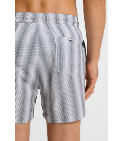 Boss Logo Badge Swim Shorts With Stripe Dark Grey